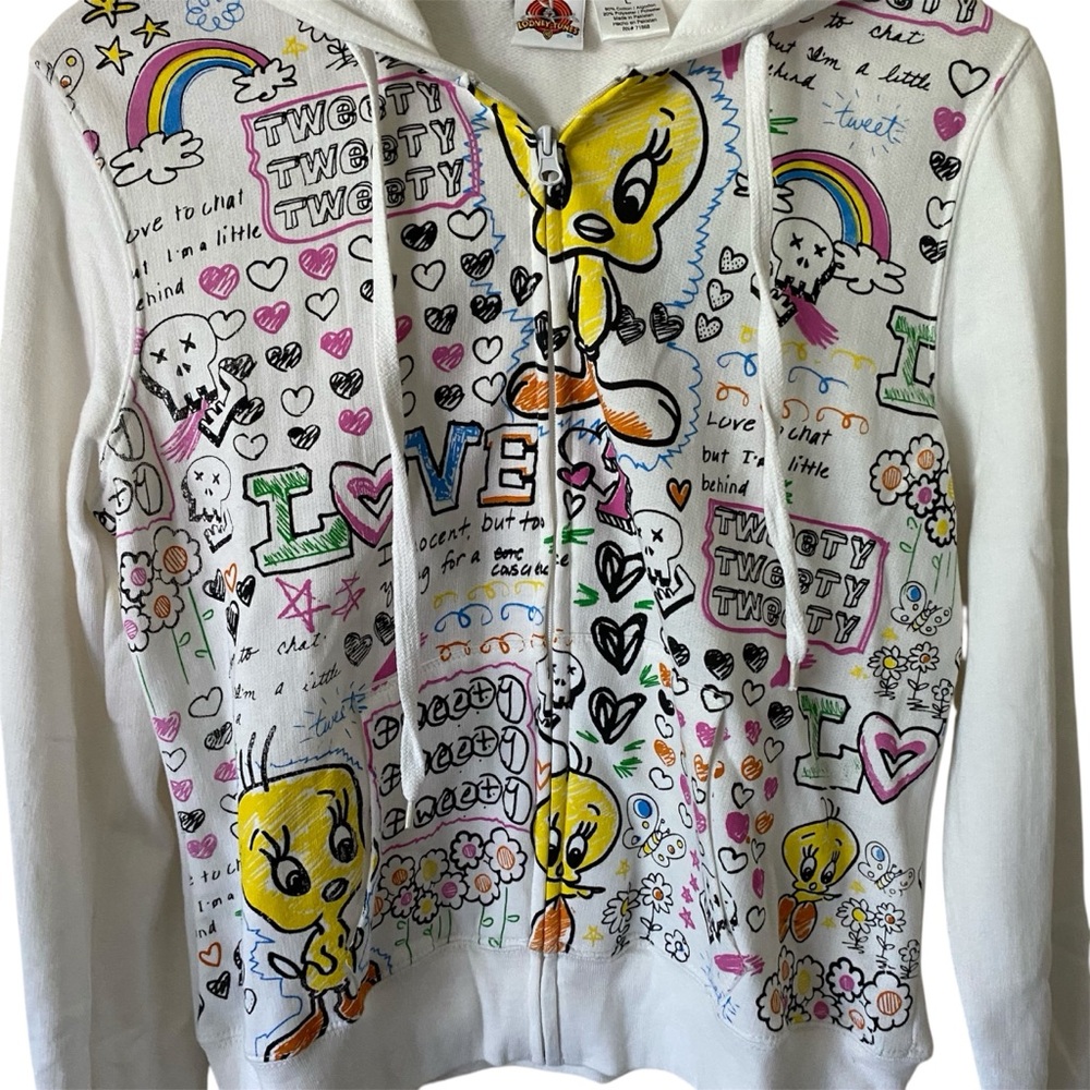 Vtg Looney Tunes Tweety Bird Y2K 90s Graffiti Retro Multicolor Zip Up Hoodie L - Picture 4 of 9